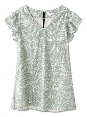 Voy Chiffon Ruffle Sleeve Palm Leaf Dress
